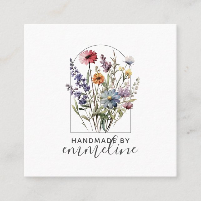 Cartão De Visita Quadrado Flores Whimsical Feitas À Mão Pelo Artesão (Frente)
