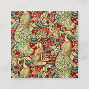Cartão De Visita Quadrado Floresta de Padrão Vermelho William Morris