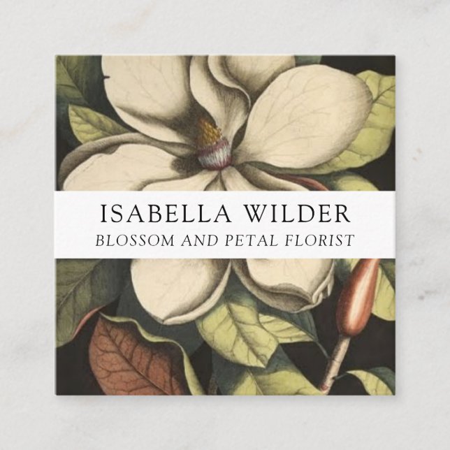 Cartão De Visita Quadrado Florista da Flor Magnolia Elegante (Frente)