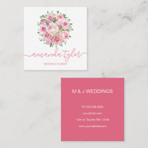 Cartão De Visita Quadrado Florista de Casamento Elegante Floral Aquarela
