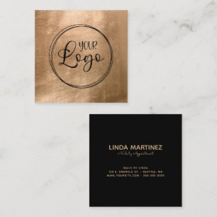 Cartão De Visita Quadrado Foil de Ouro Cobre Falso Seu Logotipo Preto
