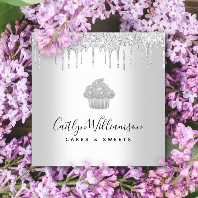 Cartão De Visita Quadrado Folha de cupcake Pastelaria Chef Derramamento do f (Criador carregado)