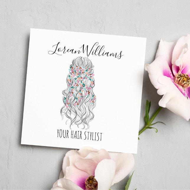 Cartão De Visita Quadrado Folha de Estilhamento do Cabelo ondulado do Pastel (Criador carregado)