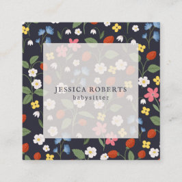 Cartão De Visita Quadrado Folha de marinho de Morango de Babysitter