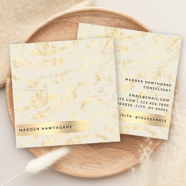 Cartão De Visita Quadrado Folha de metal Dourada simples e moderna profissio (Criador carregado)
