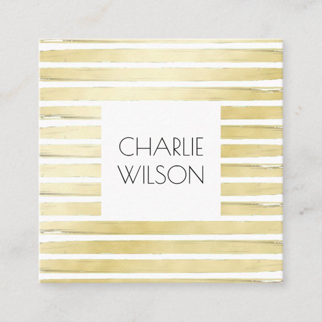 Cartão De Visita Quadrado Folha de ouro branco Elegante, listrada com armaçã (Frente)