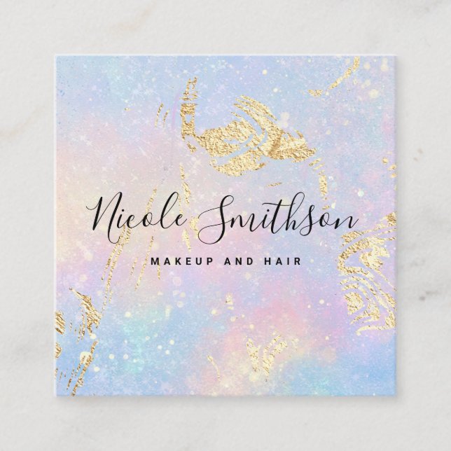 Cartão De Visita Quadrado Folha de ouro FAUX detalhes cores pastosas (Frente)