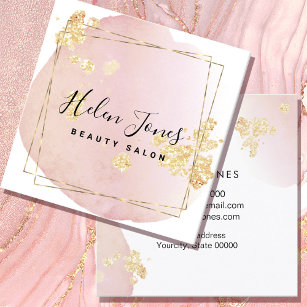 Cartão De Visita Quadrado Folha de ouro FAUX e brilho na cor da água rosa