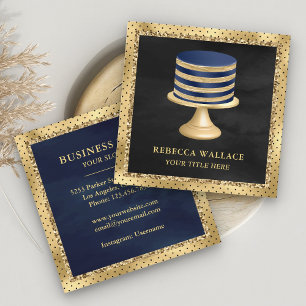 Cartão De Visita Quadrado Folha de Ouro Preto Personalizada Padaria de Bolo