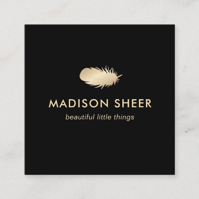 Cartão De Visita Quadrado Folha Dourada Na moda a preta (Frente)