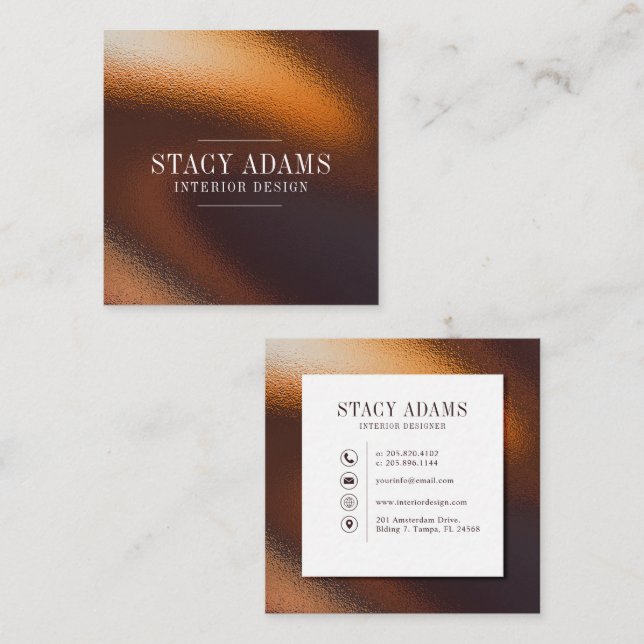 Cartão De Visita Quadrado Folhagem de Bronze de Abstrato moderno (Frente/Verso)