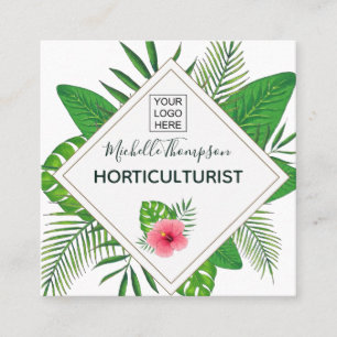 Cartão De Visita Quadrado Folhagem tropical aquarela personalizada