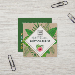 Cartão De Visita Quadrado Folhagem tropical em aquarela personalizada