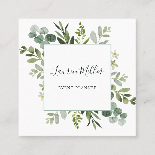 Cartão De Visita Quadrado Folhagem Verde Eucalyptus (Frente)