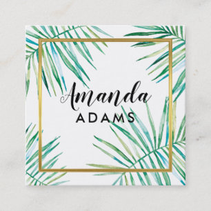 Cartão De Visita Quadrado FOLHAS BOTÂNICAS MODERNAS BOA palma de aquarela