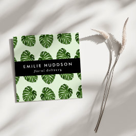 Cartão De Visita Quadrado Folhas de Palma, Folhas Verdes, Florificação, Comp