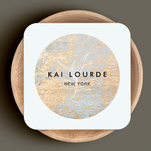 Cartão De Visita Quadrado Folhas de Planta Dourada Abstrato artística