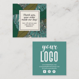 Cartão De Visita Quadrado Folhas tropicais Pedido personalizado Obrigado