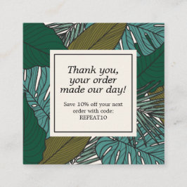 Cartão De Visita Quadrado Folhas tropicais Pedido personalizado Obrigado
