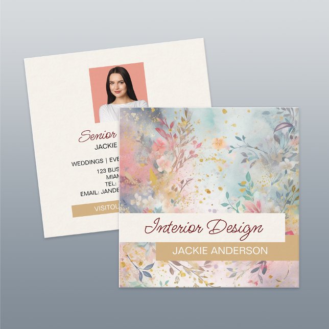 Cartão De Visita Quadrado Foliage Multicolor Watercolor (Criador carregado)