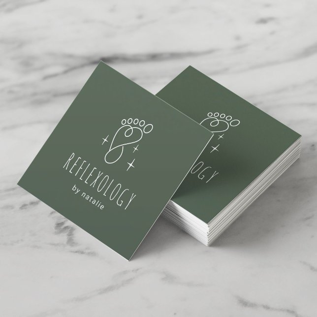 Cartão De Visita Quadrado Foot Reflexology SPA Massagem Terapêutica Verde (Criador carregado)