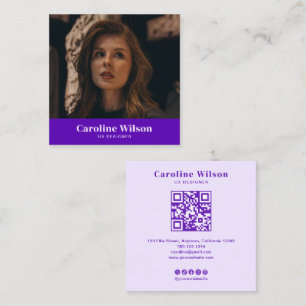 Cartão De Visita Quadrado Foto de código QR mínimo do Indigo Professional