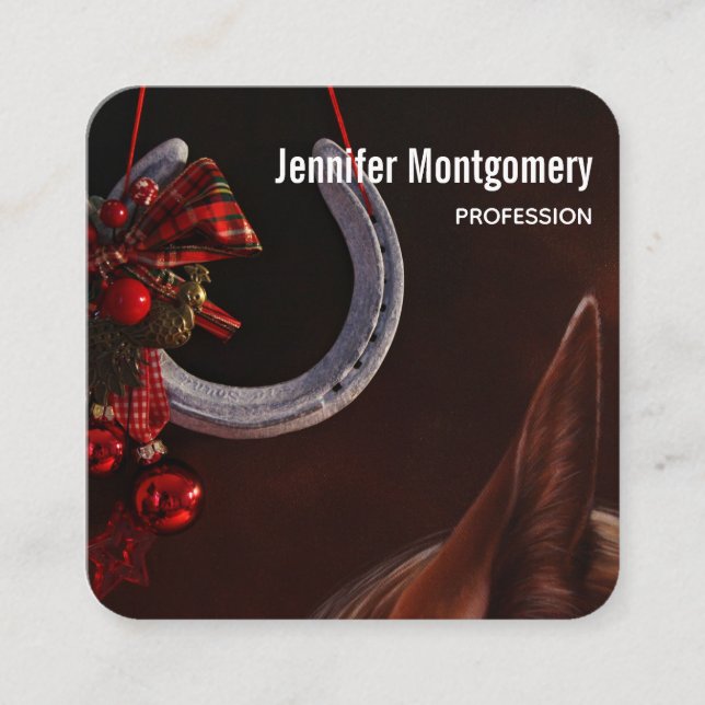 Cartão De Visita Quadrado Foto de ferradura equestre (Frente)