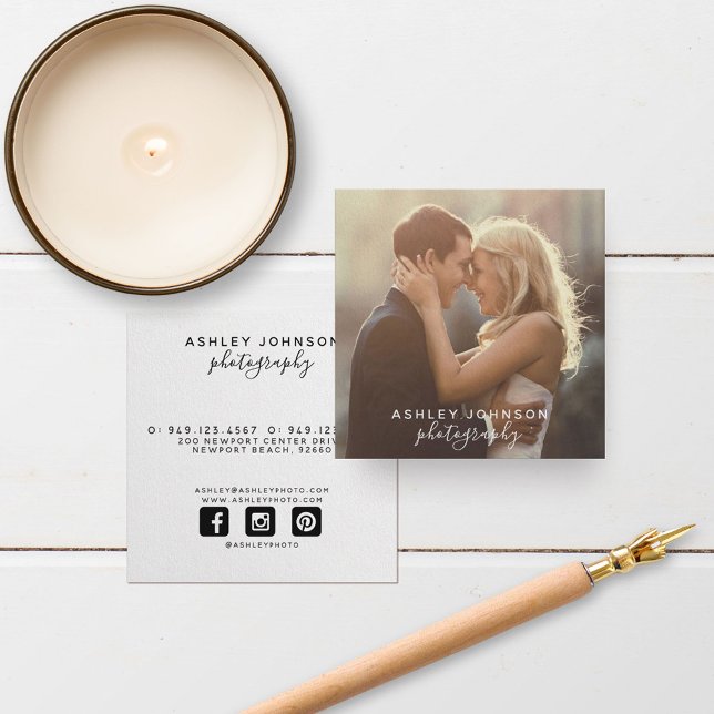 Cartão De Visita Quadrado Foto de Mídia Social com Script de Fotógrafo Moder (Criador carregado)