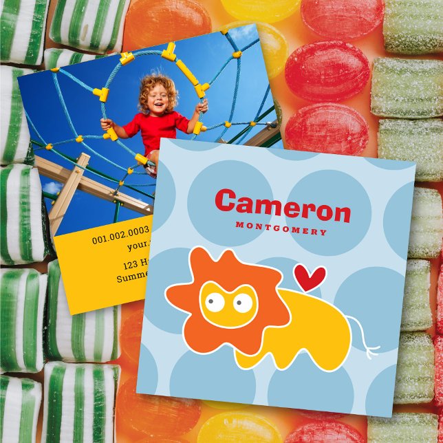 Cartão De Visita Quadrado Foto de Perfil de Criança Leão de Desenho Animado  (Criador carregado)