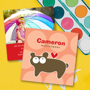 Cartão De Visita Quadrado Foto de Perfil de Urso Marrom de Desenho Animado C