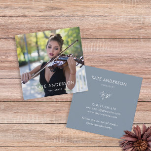 Cartão De Visita Quadrado Foto de Violinista Músico Moderno Elegante