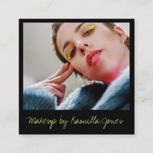 Cartão De Visita Quadrado Foto do Artista Simples Retro-Makeup Preto Amarelo