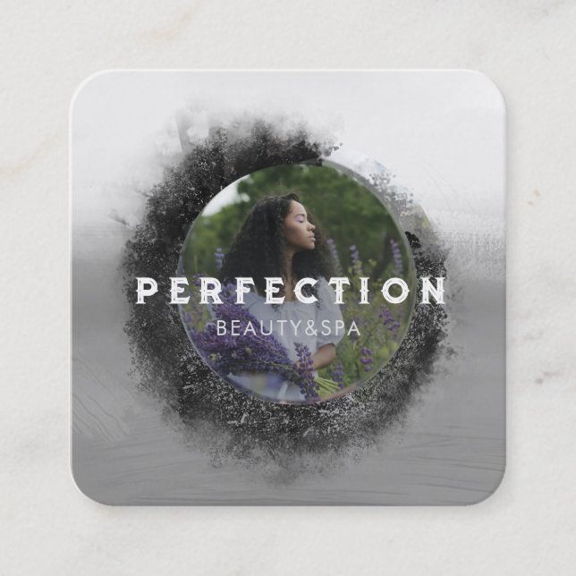 Cartão De Visita Quadrado Foto do círculo branco e preto luxuoso (Frente)