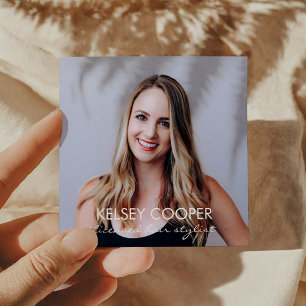 Cartão De Visita Quadrado Foto Imagem Personalizada Rosa Branco Moderno