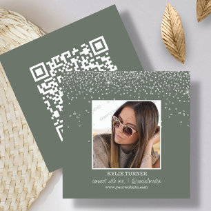 Cartão De Visita Quadrado Foto   Mídia social   Sage Glitter   Código QR