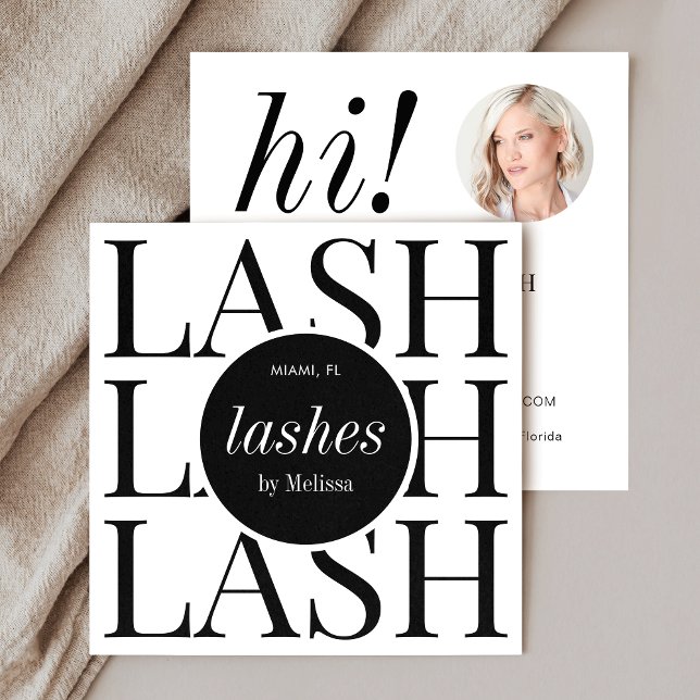 Cartão De Visita Quadrado Foto Mínima Moderna Simples Lashes Salon (Minimalist lashes business cards with photo - perfect for lash techs & lash salons or boutiques)