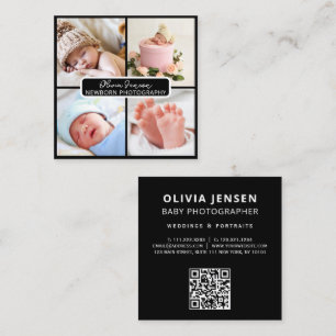 Cartão De Visita Quadrado Foto moderna elegante Código qr do fotógrafo recém