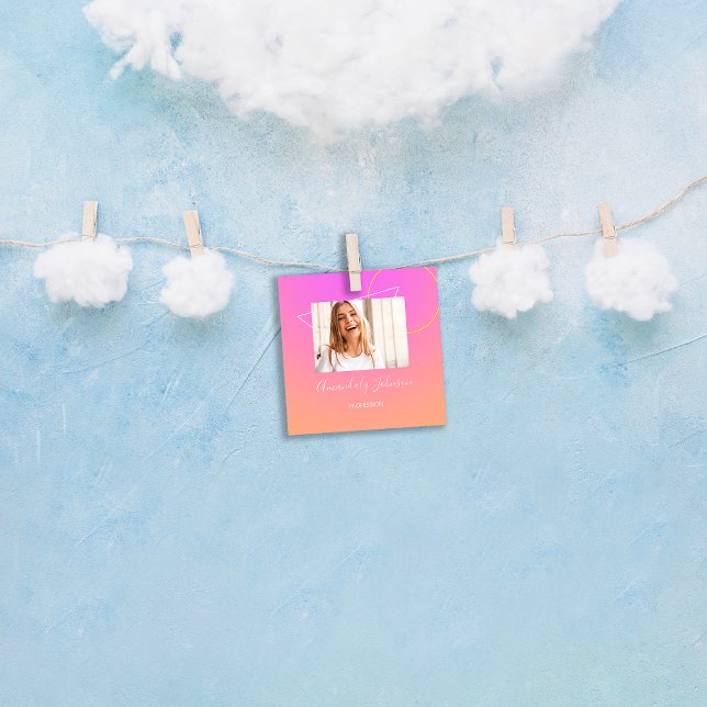 Cartão De Visita Quadrado Foto personalizada de geometria do abstrato OMBRÉ  (Abstract OMBRÉ Geometry Custom Photo Pink Square Business Card)