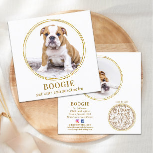Cartão De Visita Quadrado Foto personalizada Elegante Dourada Cachorro Pet M
