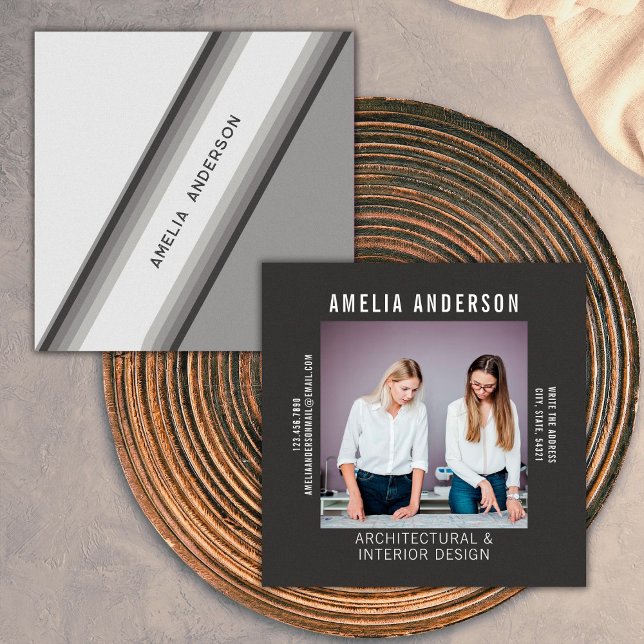 Cartão De Visita Quadrado Foto personalizada - Faixa retrorativa branca e pr (Front/Back)