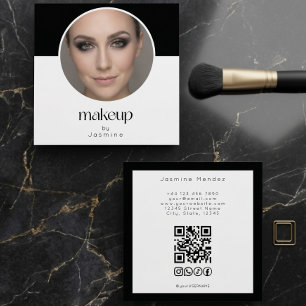 Cartão De Visita Quadrado Foto Preto E Branco MUA Código QR Socials Quadrado