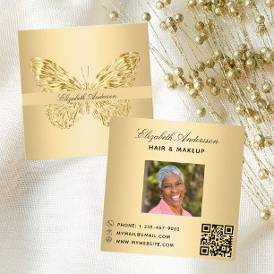 Cartão De Visita Quadrado Foto QR code em ouro borboleta