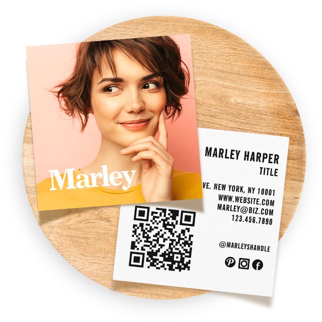 Cartão De Visita Quadrado Foto Simples e Simples de Diversão Profissional (Criador carregado)