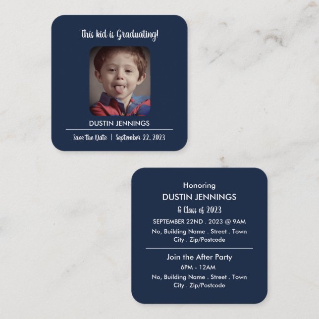 Cartão De Visita Quadrado Foto "This Kid" Divertida, Tíquete de Festa de for (Frente/Verso)