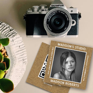 Cartão De Visita Quadrado Fotografador código QR personalizado foto kraft pr