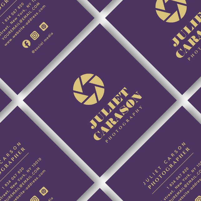 Cartão De Visita Quadrado Fotografia Bold Typografia Royal Purple (Criador carregado)