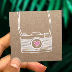 Cartão De Visita Quadrado Fotografia bonito Kraft rústico da câmera do