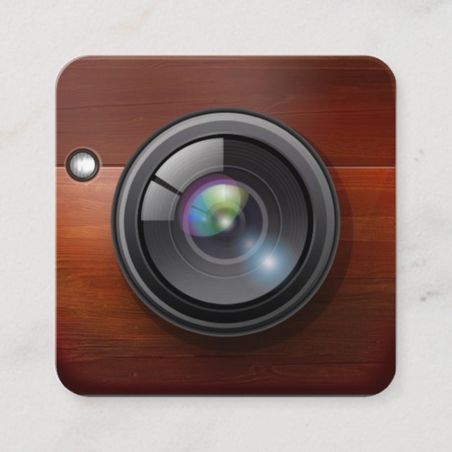Cartão De Visita Quadrado Fotografia da Câmera Design de Madeira (Frente)