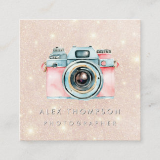 Cartão De Visita Quadrado Fotografia da câmera Dourada rosa Vintage Studio
