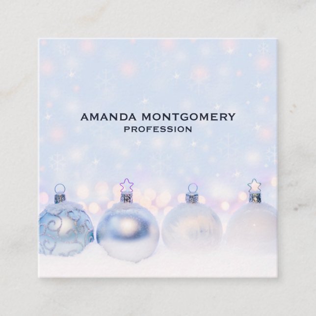 Cartão De Visita Quadrado Fotografia de bolas de Natal mágicas em metal (Frente)